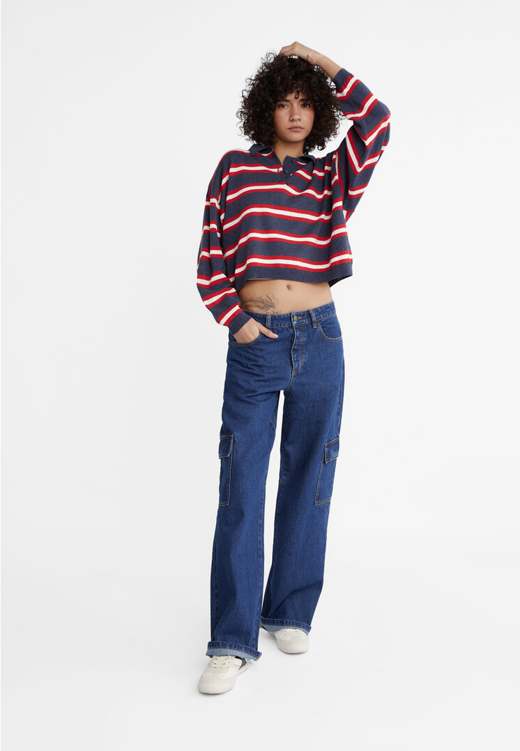 

Stradivarius Dzianinowy sweter w paski Morski XS