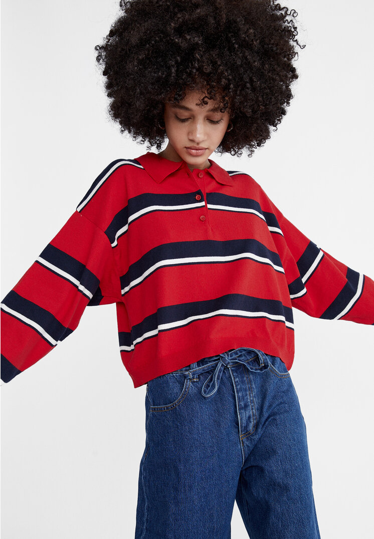 

Stradivarius Dzianinowy sweter w paski Ciemnoczerwony S