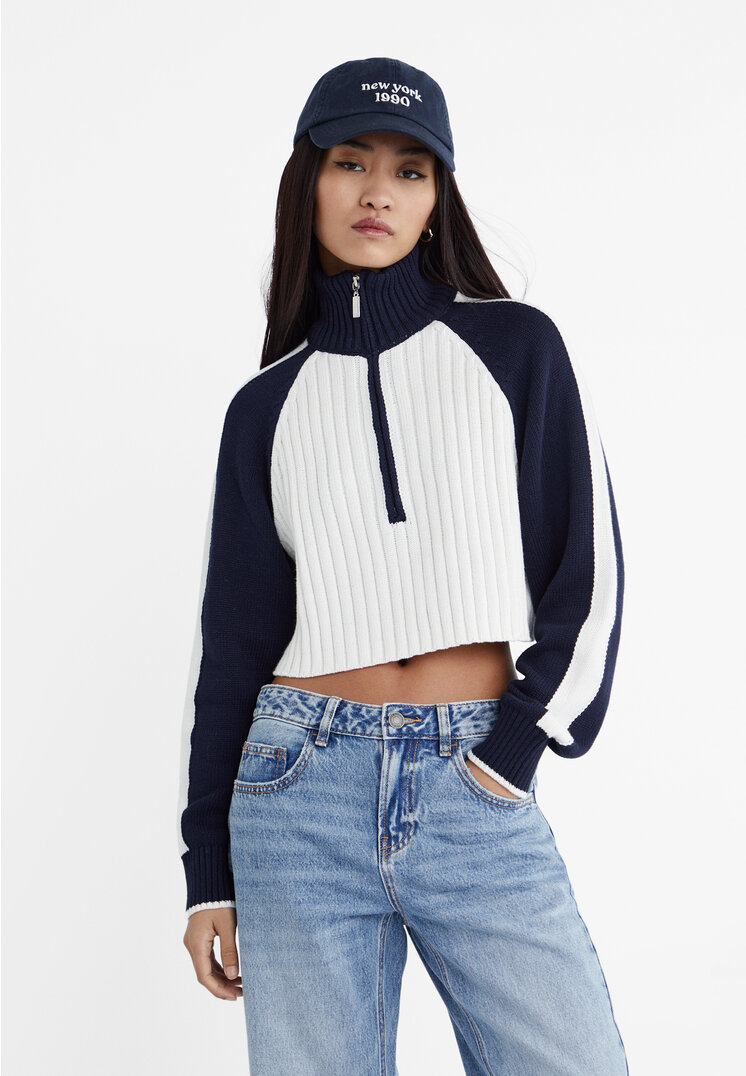 

Stradivarius Strickpullover mit Reißverschluss Ecru XS