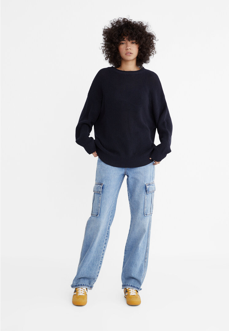 Stradivarius Oversize knit jumper  Navy blue XL