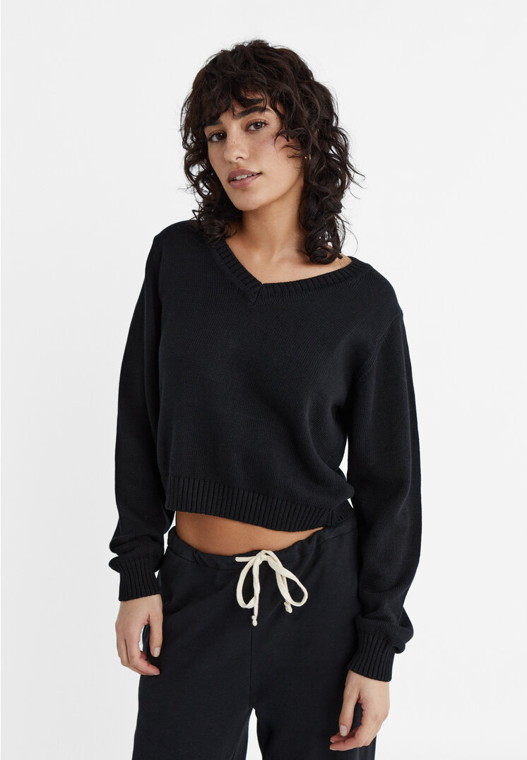 Stradivarius Basic-Strickpullover Schwarz XS