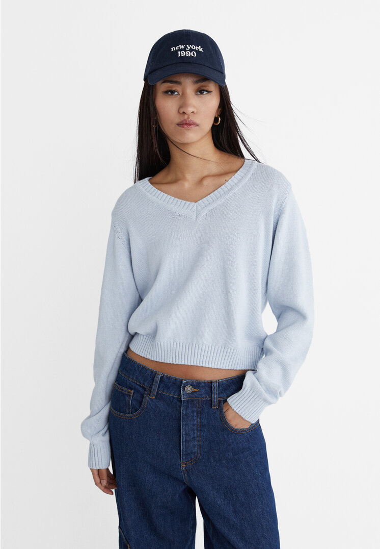

Stradivarius Basic-Strickpullover Himmelblau S