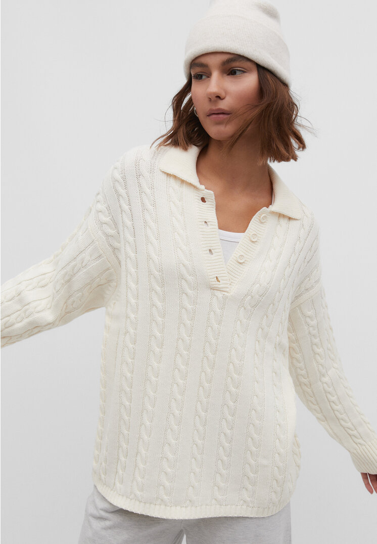 

Stradivarius Sweter oversize z kołnierzykiem polo Ecru XL