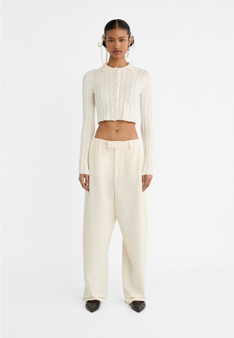 Stradivarius Cropped knit cardigan  White XS