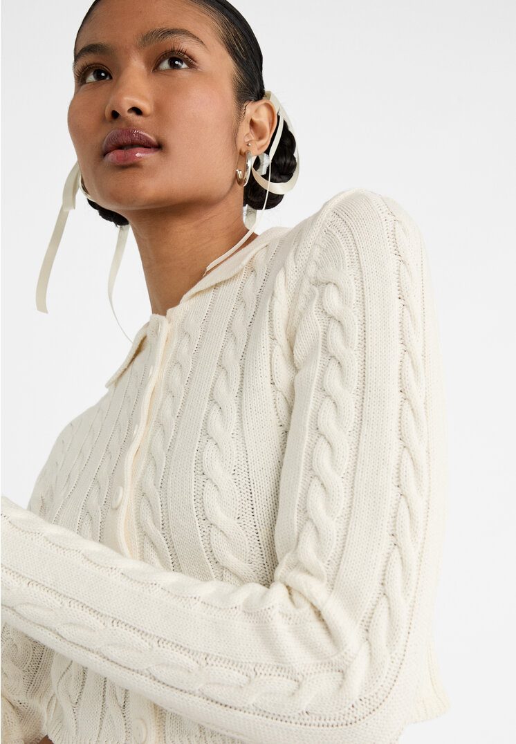 Stradivarius Cropped knit cardigan  White XS