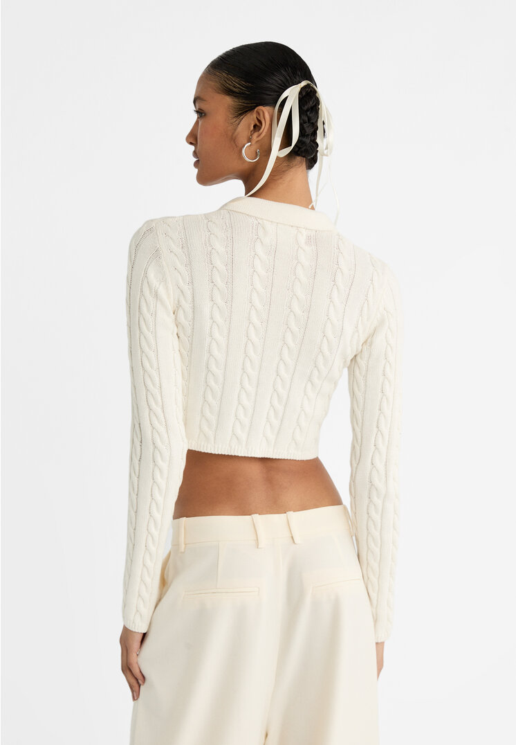 Stradivarius Cropped knit cardigan  White XS
