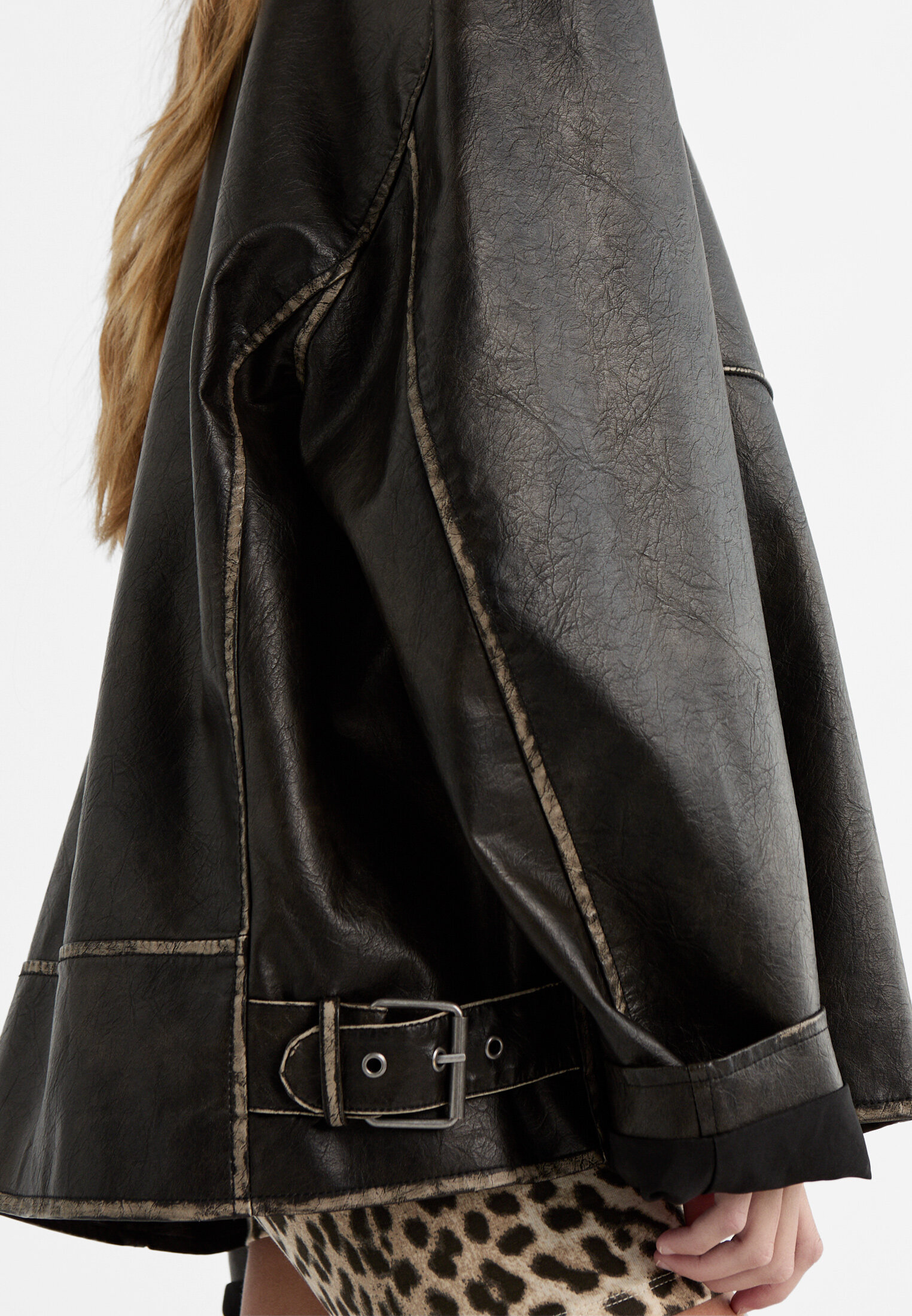 Leather effect jacket with seam details