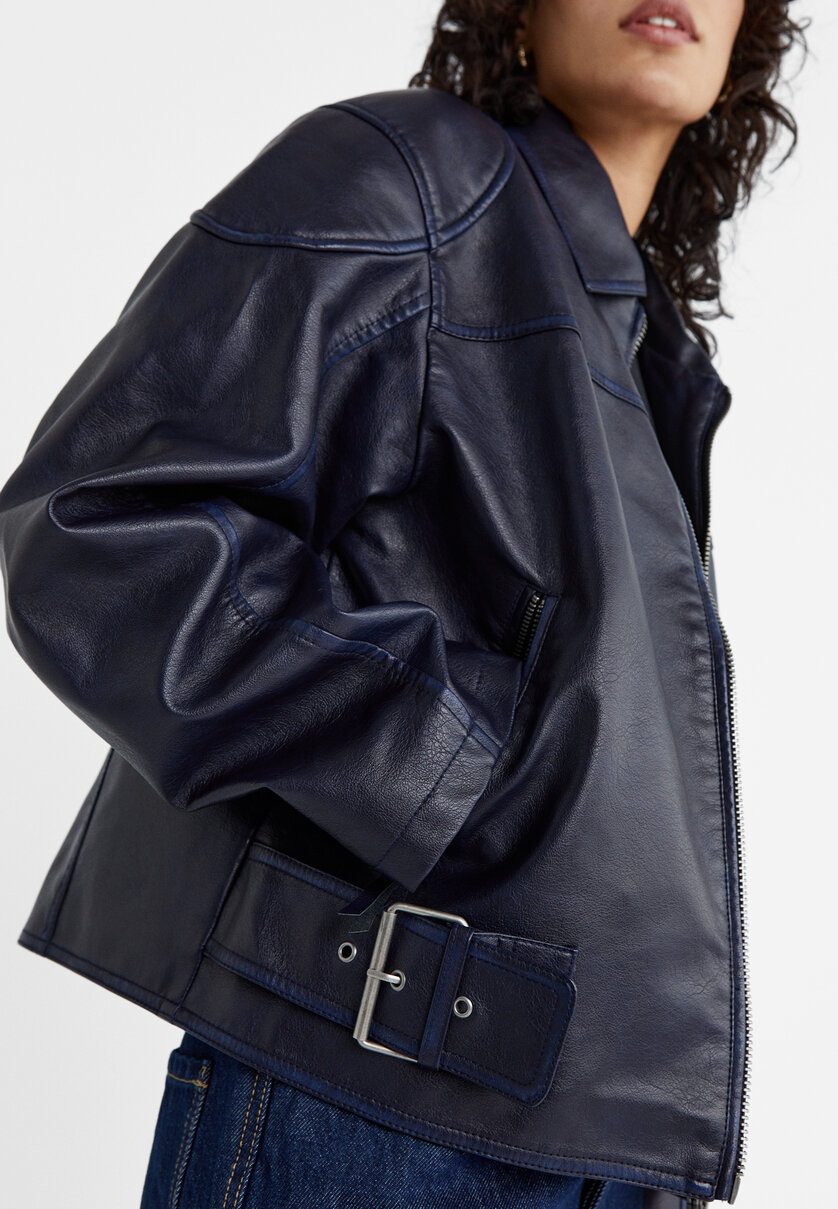 Leather effect jacket with buckles