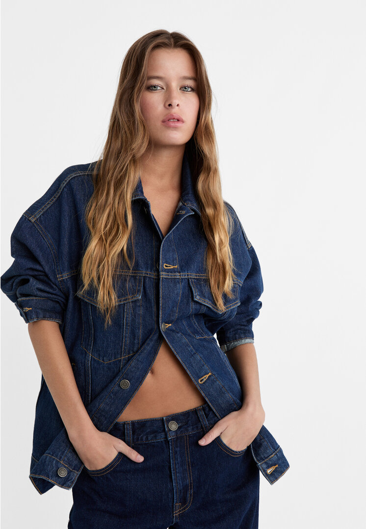 

Stradivarius Oversize-Jeansjacke Jeansblau XL