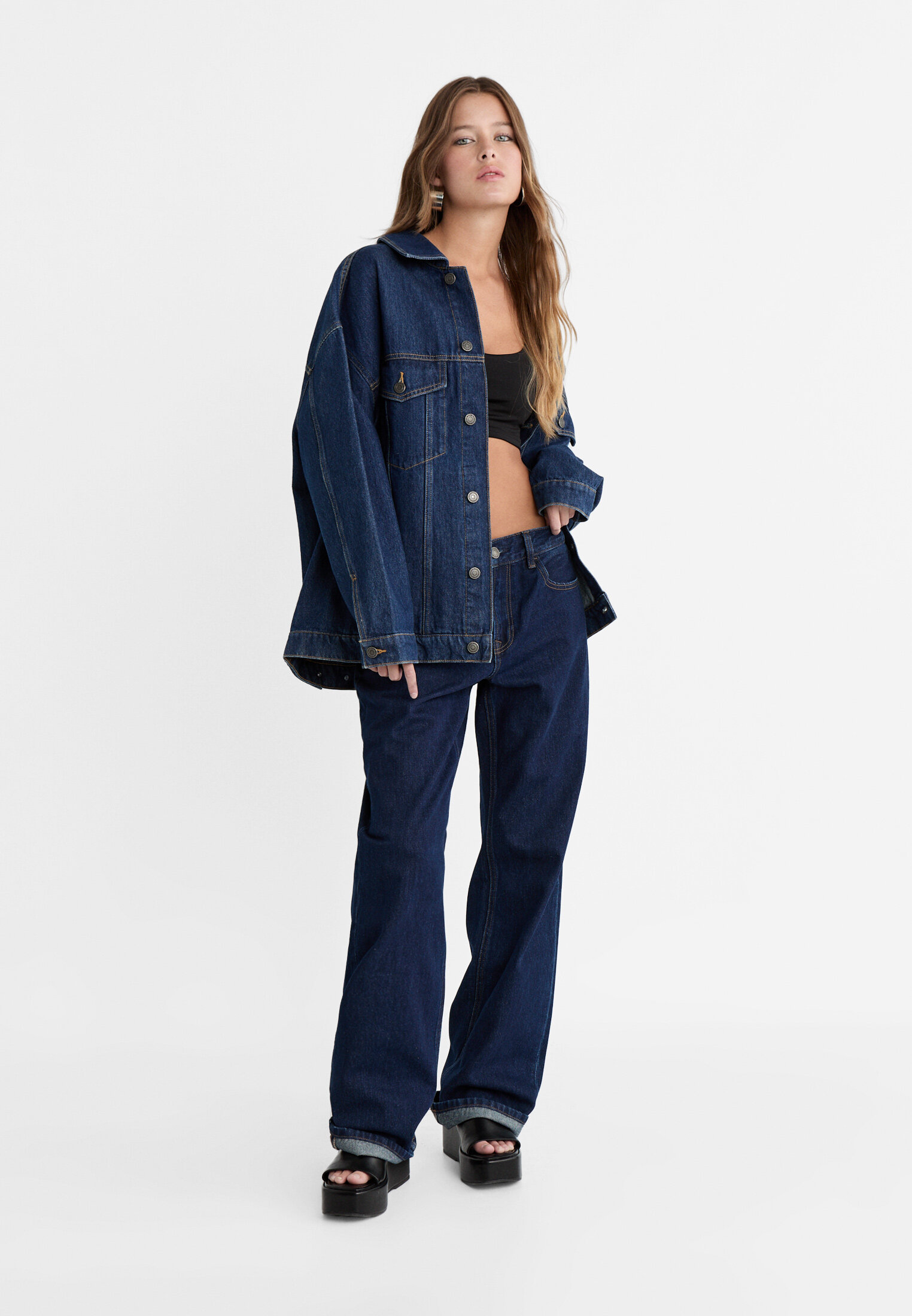 Oversized denim jacket top stradivarius