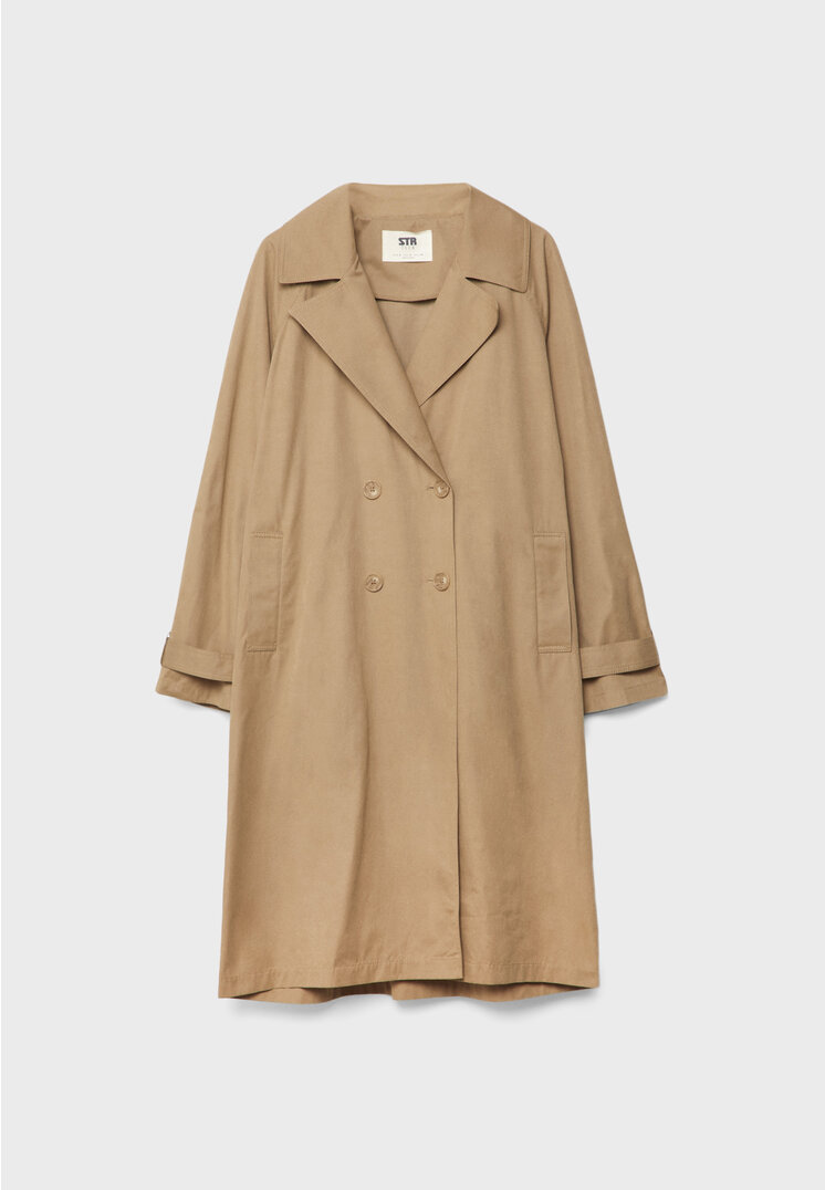 Long trench coat with double-breasted buttons