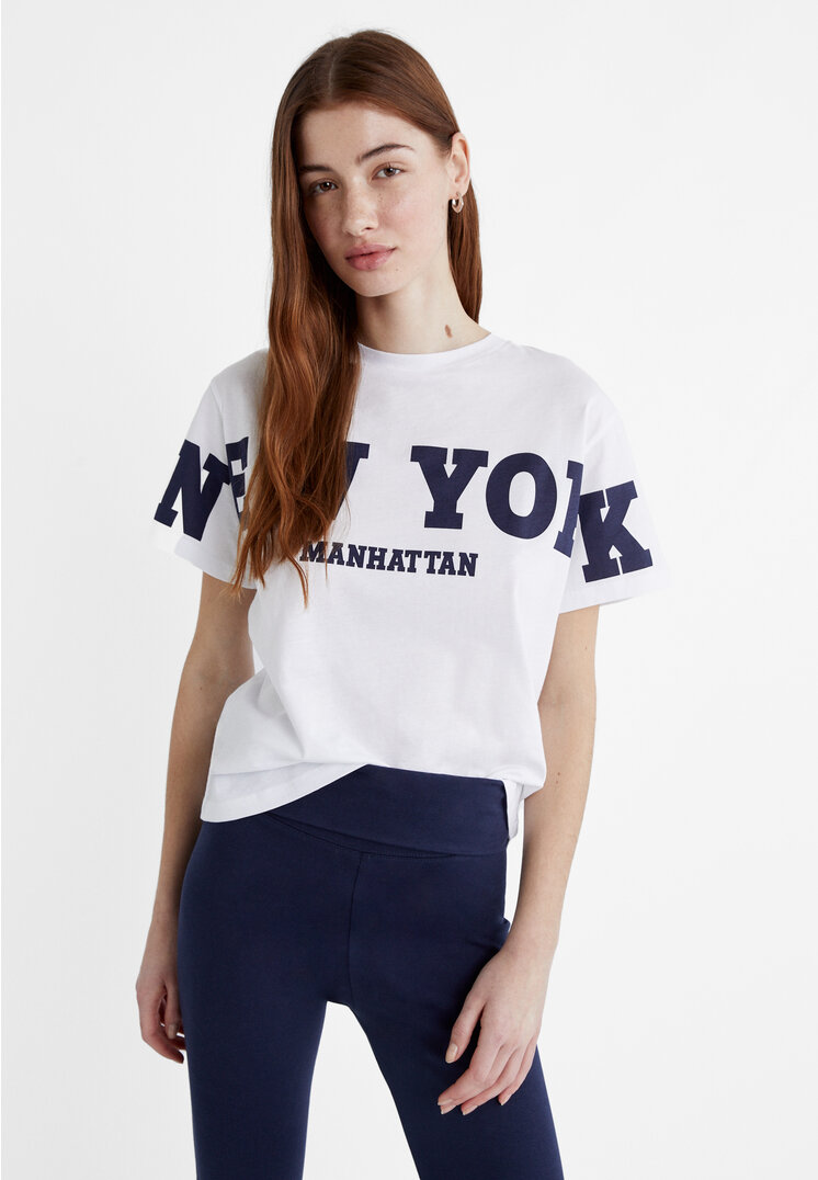 

Stradivarius Shirt mit Slogan Weiß M