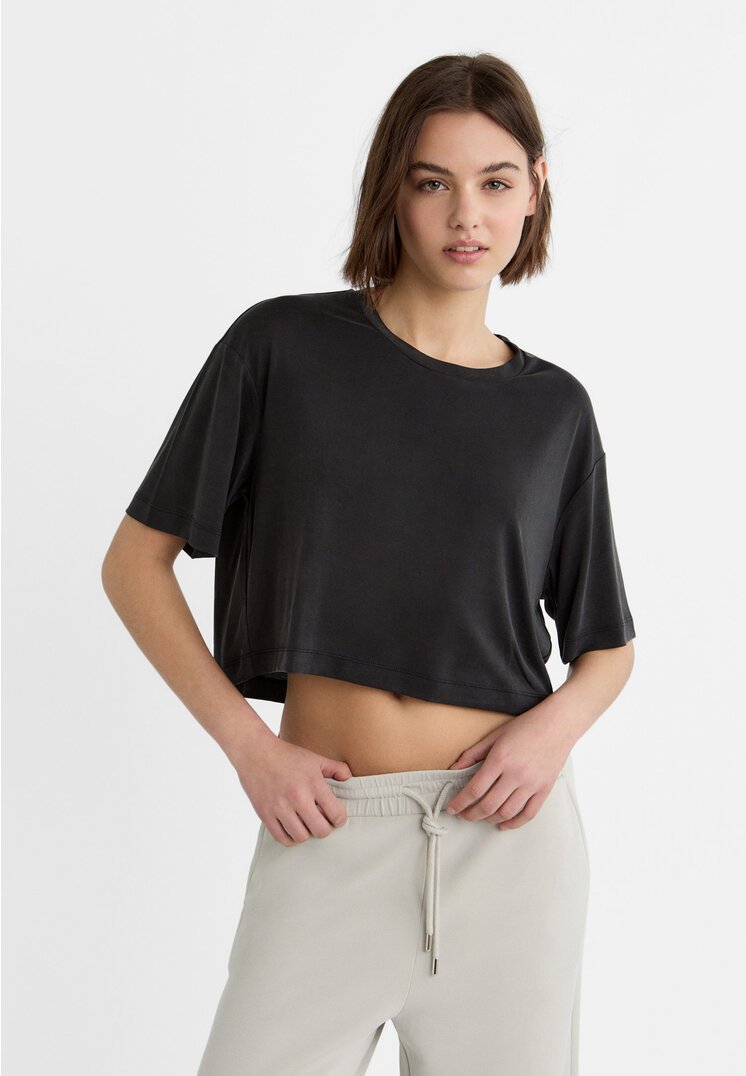 Stradivarius T-Shirt aus weichem Stoff Schwarz L