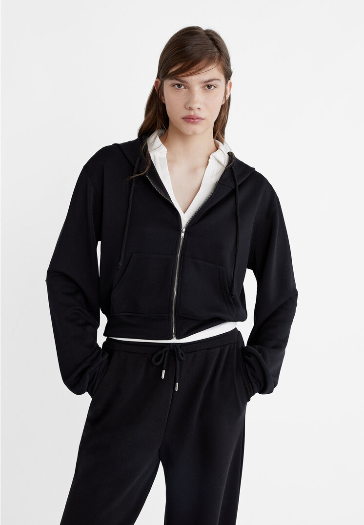 

Stradivarius Weiche Kapuzenjacke Schwarz L