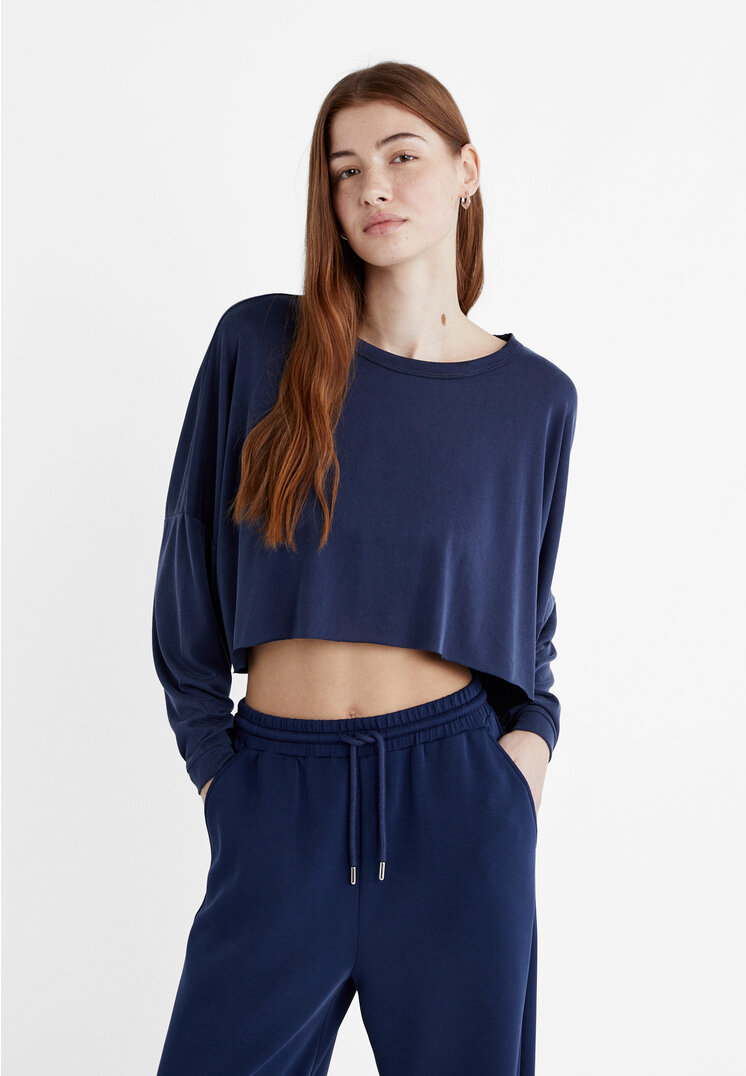 

Stradivarius Bluza z miękkiej w dotyku tkaniny Morski M
