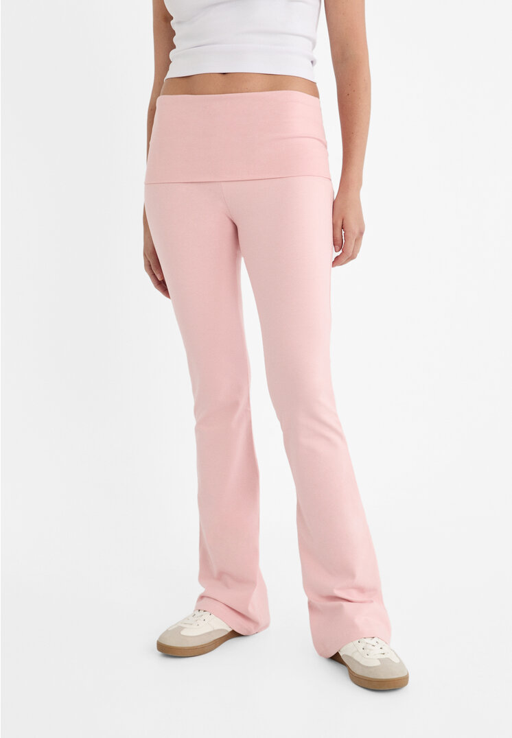 Stradivarius Flared leggings with fold over waist  Pastel pink S