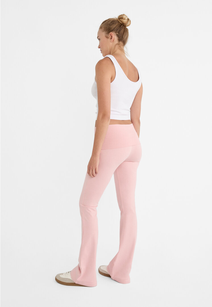 Stradivarius Flared leggings with fold over waist  Pastel pink S