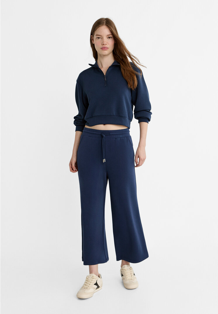 

Stradivarius Luźne miękkie spodnie culotte Morski XL