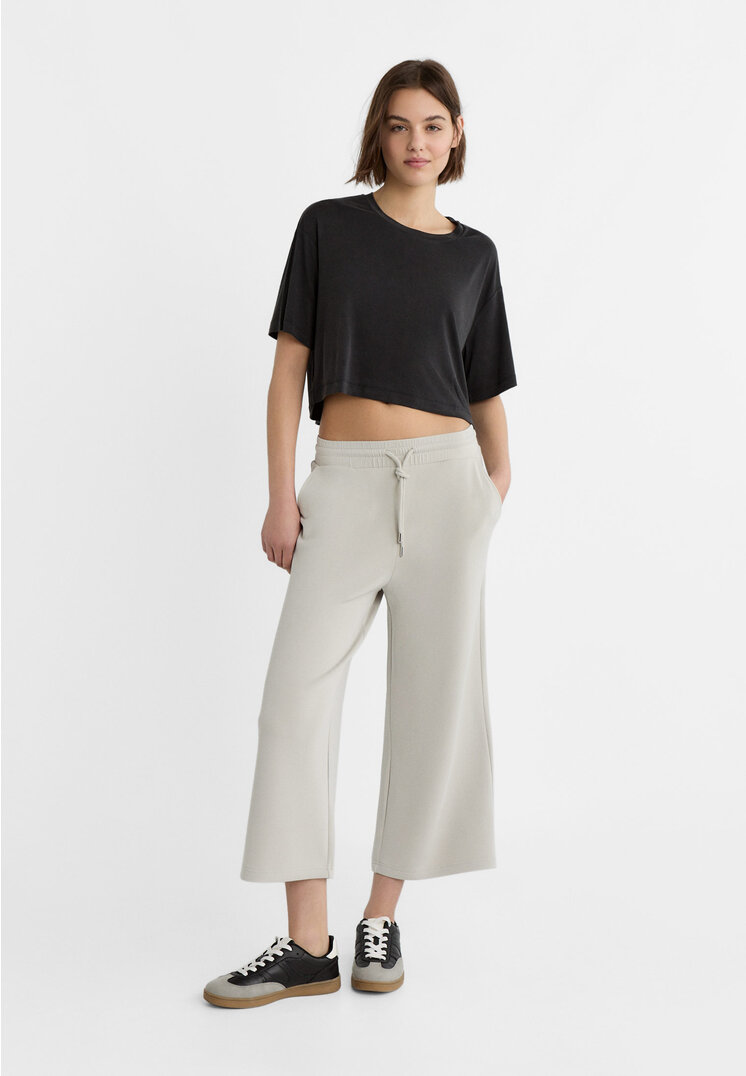 

Stradivarius Luźne miękkie spodnie culotte Szary XL