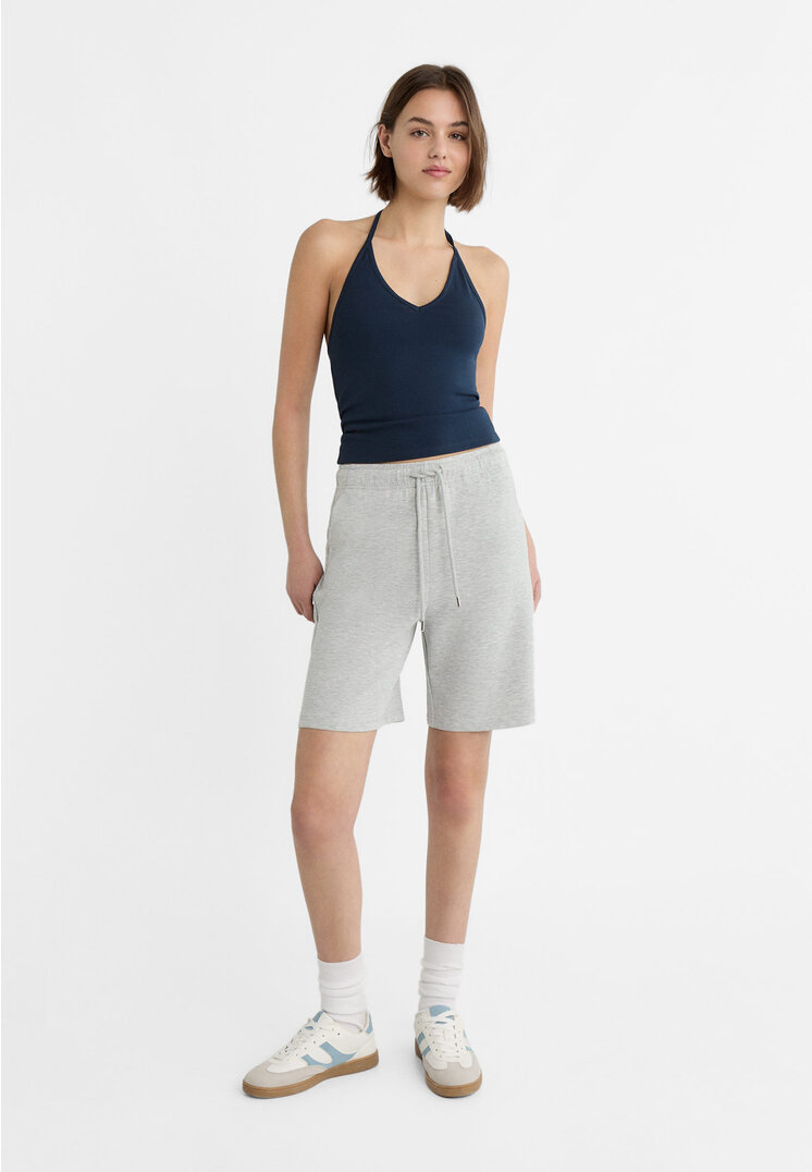 

Stradivarius Weiche Bermudas mit Kordeln Grau Melange XL
