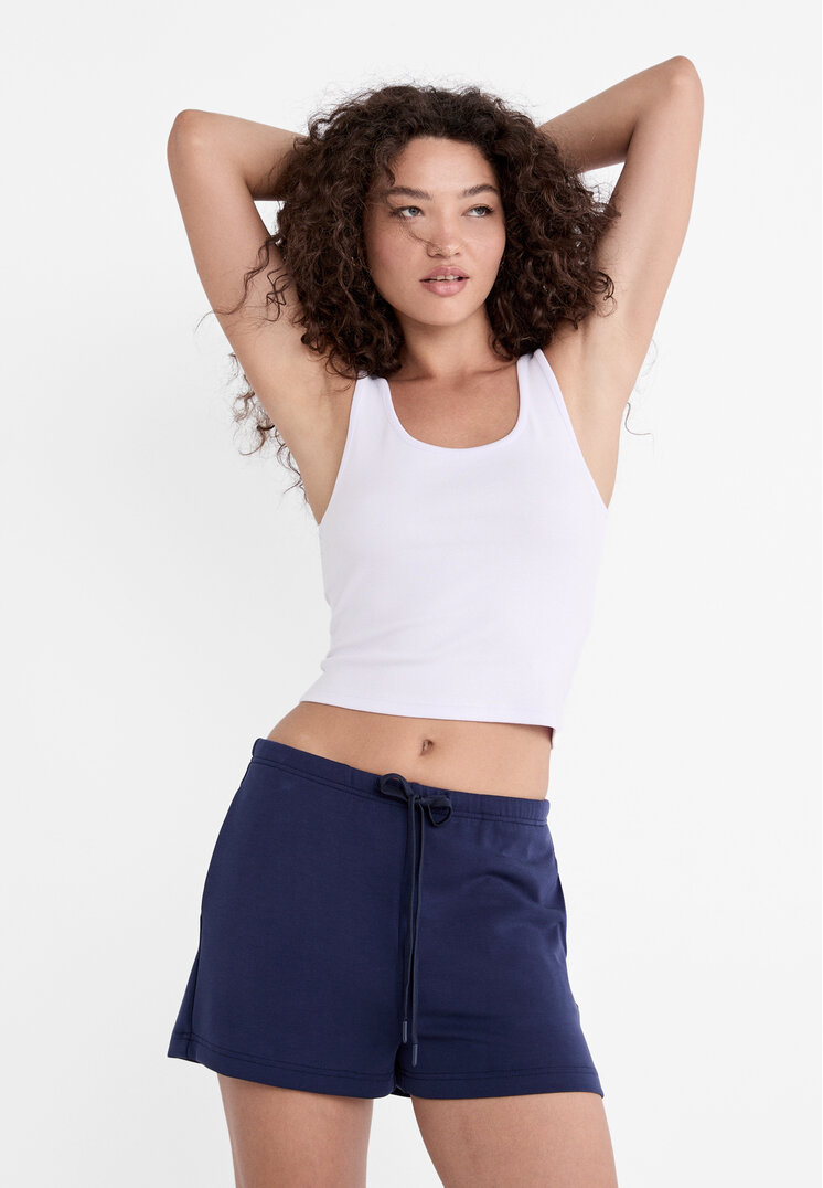 

Stradivarius Weiche Shorts mit Kordeln Marineblau M