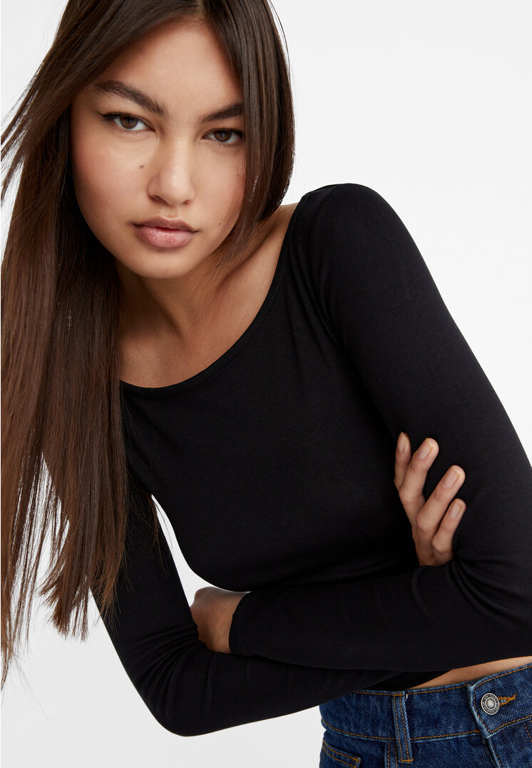 

Stradivarius Basic-Shirt mit Bateau-Ausschnitt Schwarz L