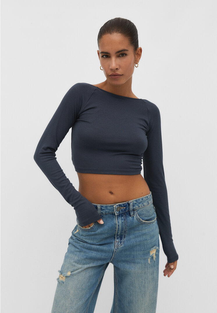 Stradivarius Rückenfreies Shirt Grau XL