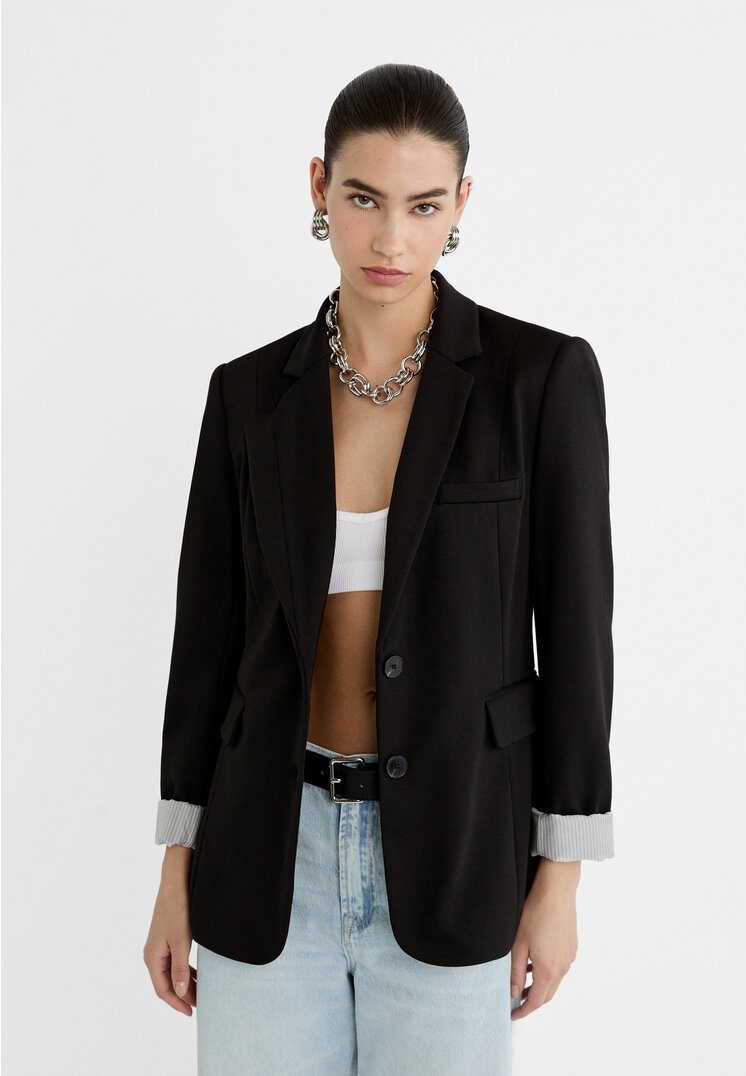 

Stradivarius Marynarka slim z kieszeniami Czarny XS