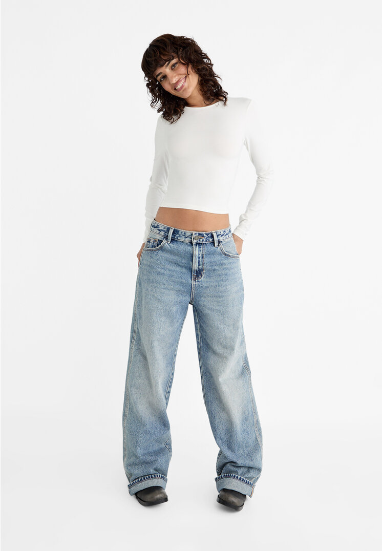 Stradivarius Long sleeve polyamide T-shirt  White M