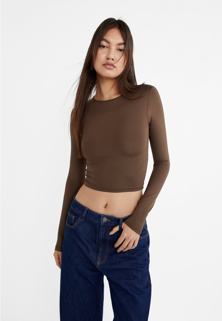 

Stradivarius Langarmshirt aus Polyamid Braun M