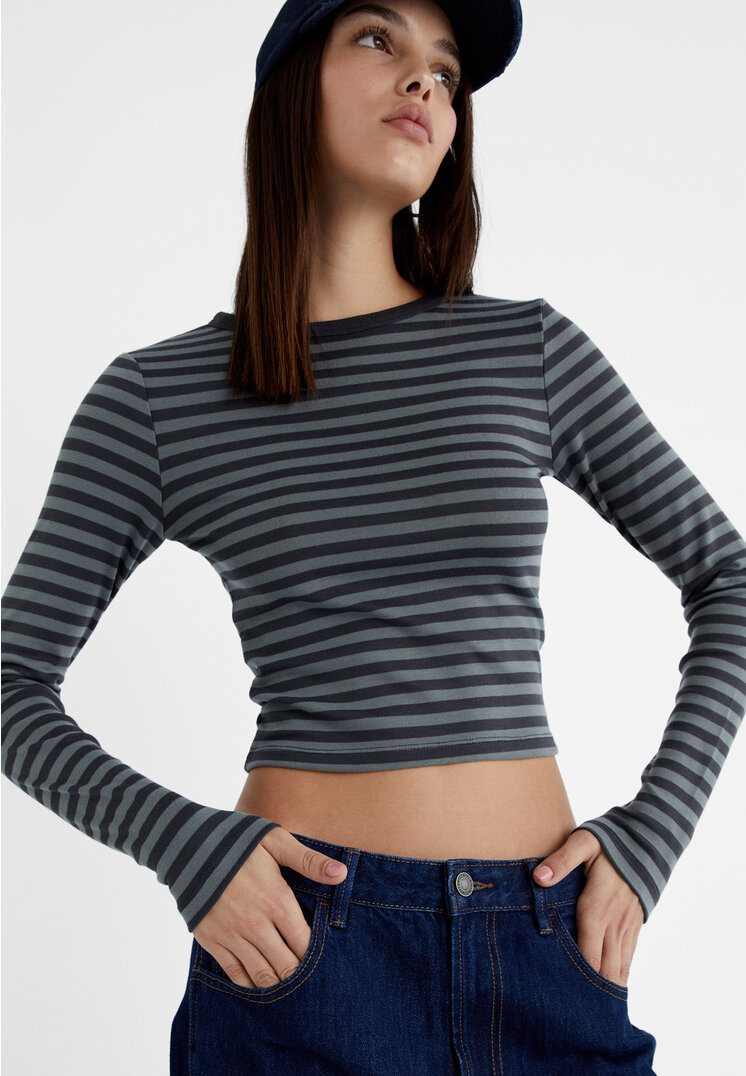 

Stradivarius Langarmshirt mit Streifen Grau S
