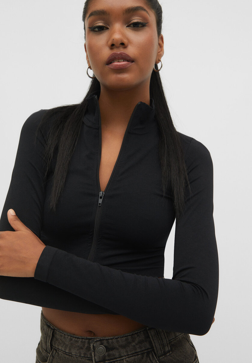 High neck zip-up top