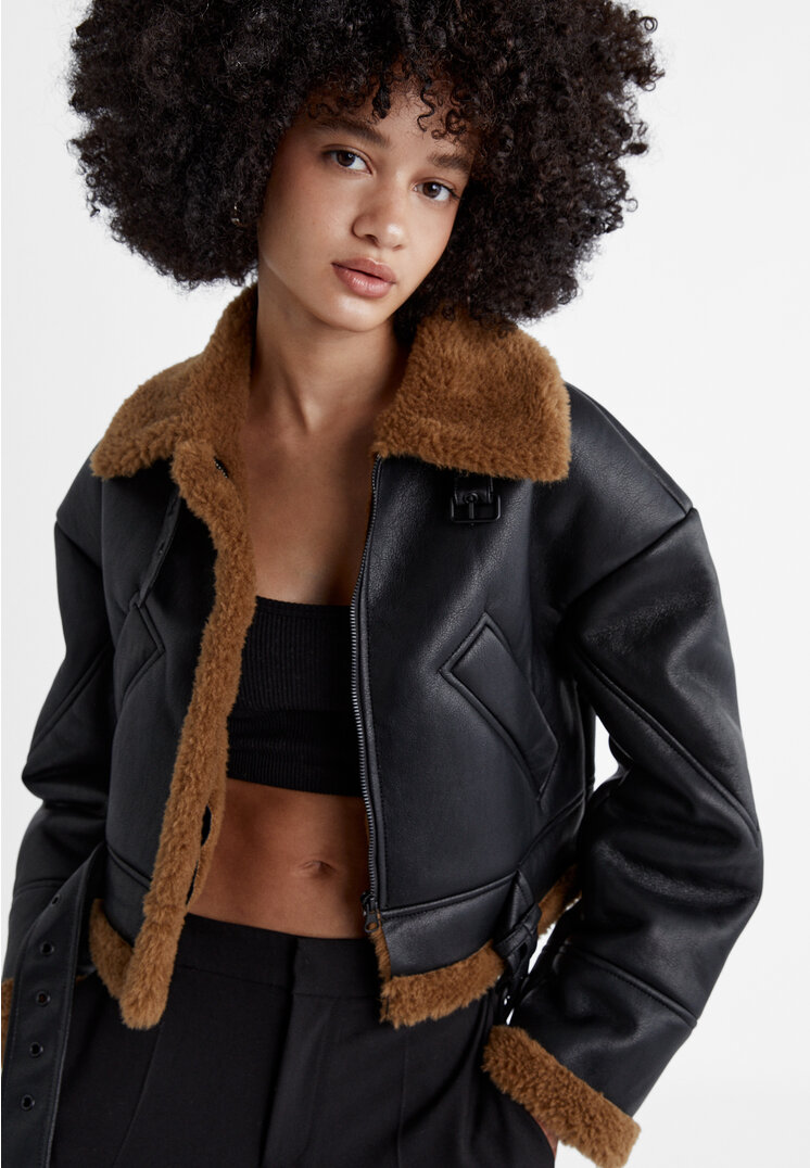 Faux leather double-faced jacket