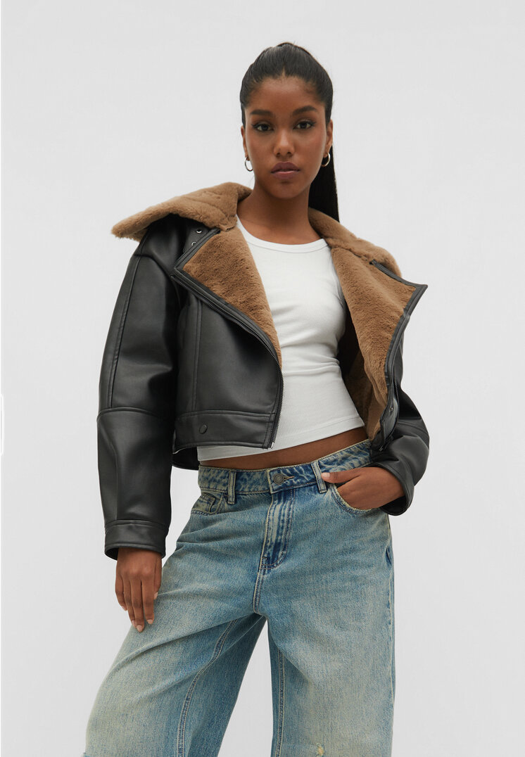 

Stradivarius Doubleface-Kunstlederjacke Schwarz S