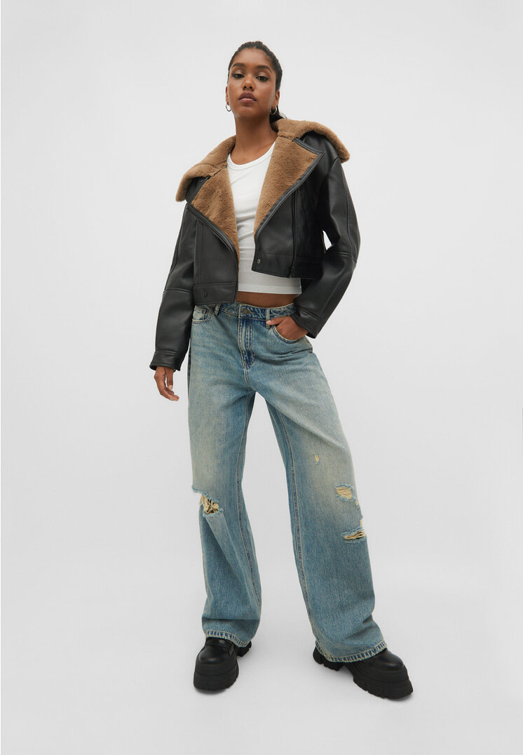 Giubbotto Pelle Stradivarius Giubbotto Di Pelle Nero Stradivarius