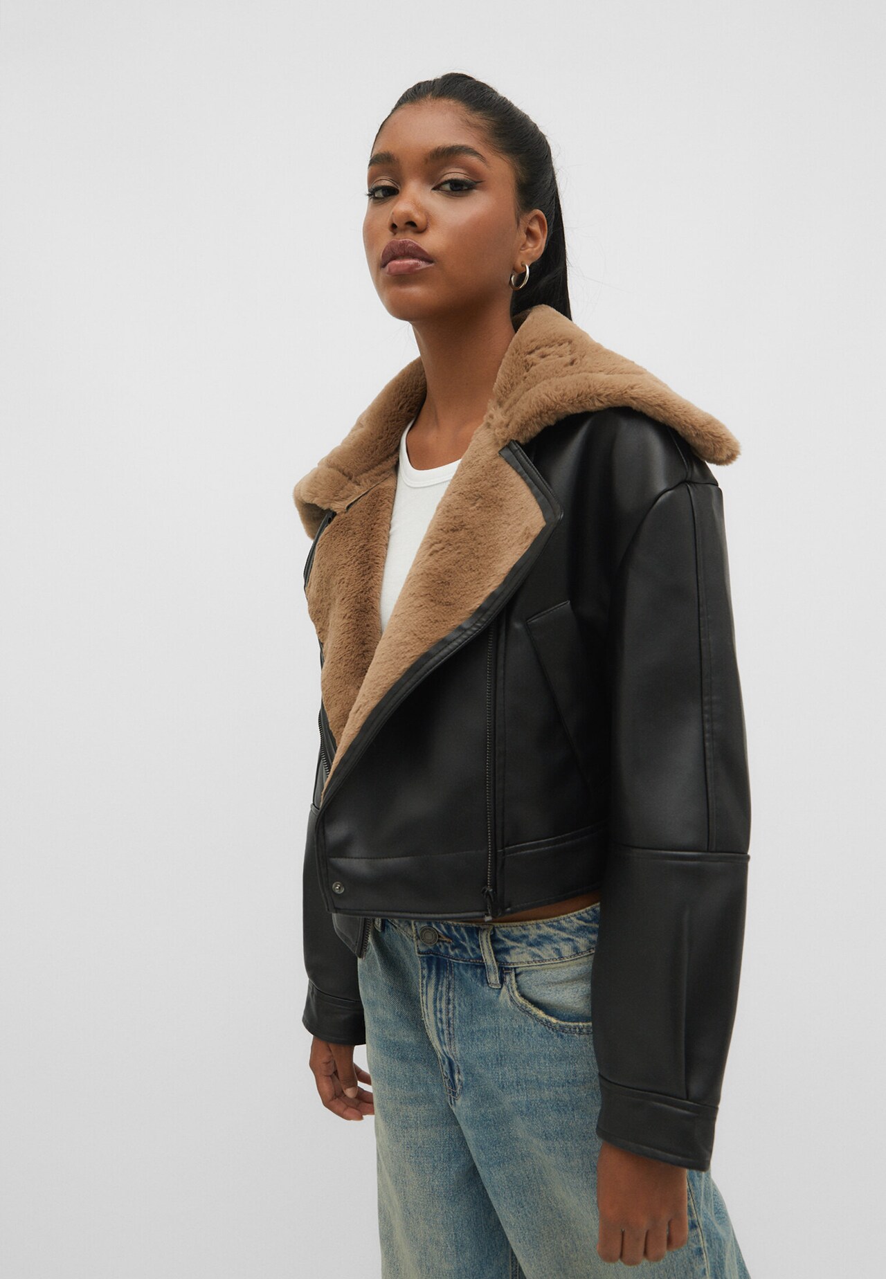 bershka Faux leather double-faced short jacket - New - Woman, Bershka
