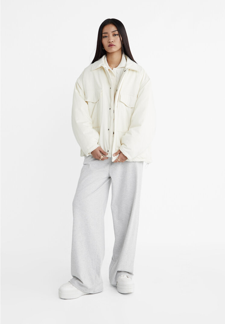 Stradivarius Giubbotto oversize imbottito Ecru L Recommend - Main Image