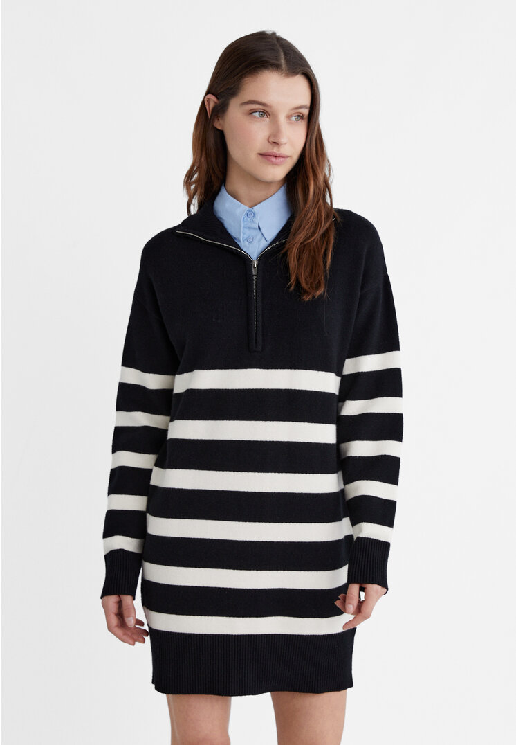 Tall Half Zip Striped Sweater Dress