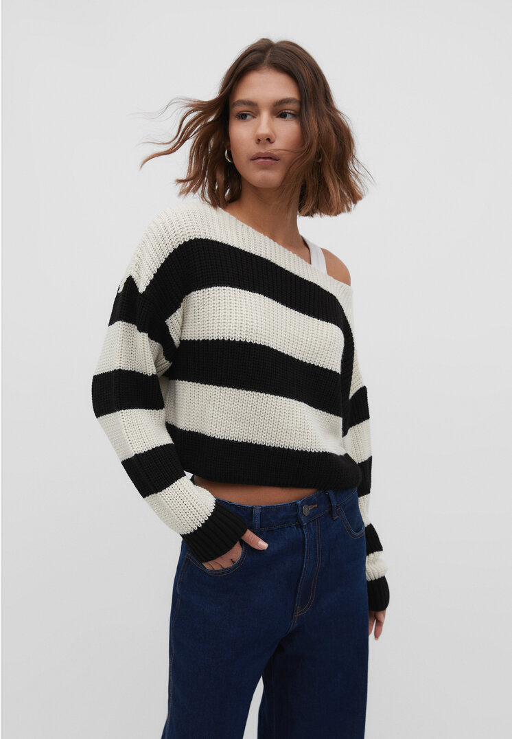 

Stradivarius Dzianinowy sweter w paski Czarny S