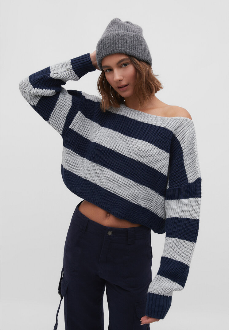Stradivarius Strickpullover mit Streifen Marineblau S