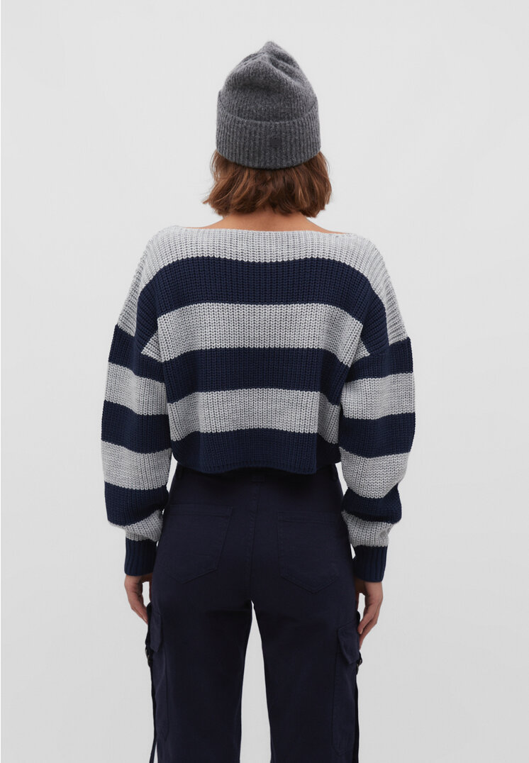 Stradivarius Striped knit jumper  Navy blue L