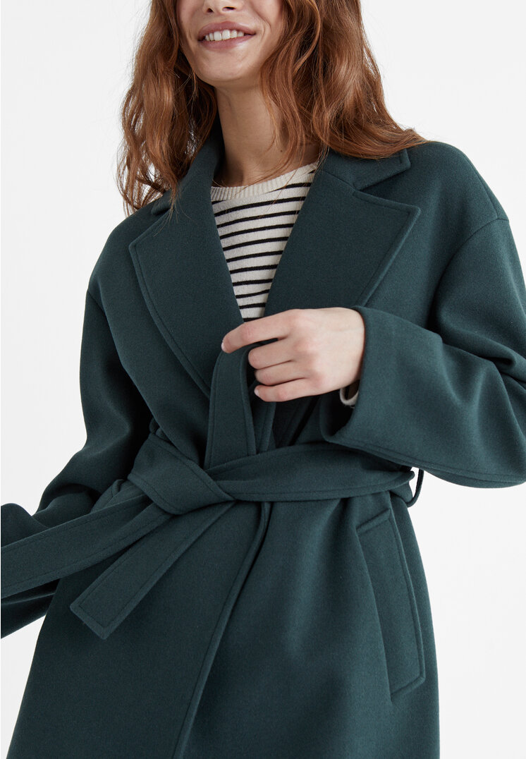 Stradivarius Cappotto tessuto morbido con cintura  Verde bottiglia XS
