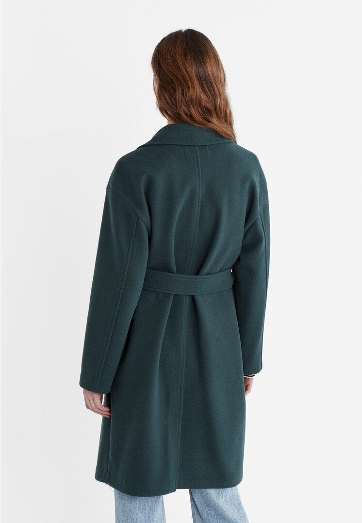 Stradivarius Cappotto tessuto morbido con cintura  Verde bottiglia XS