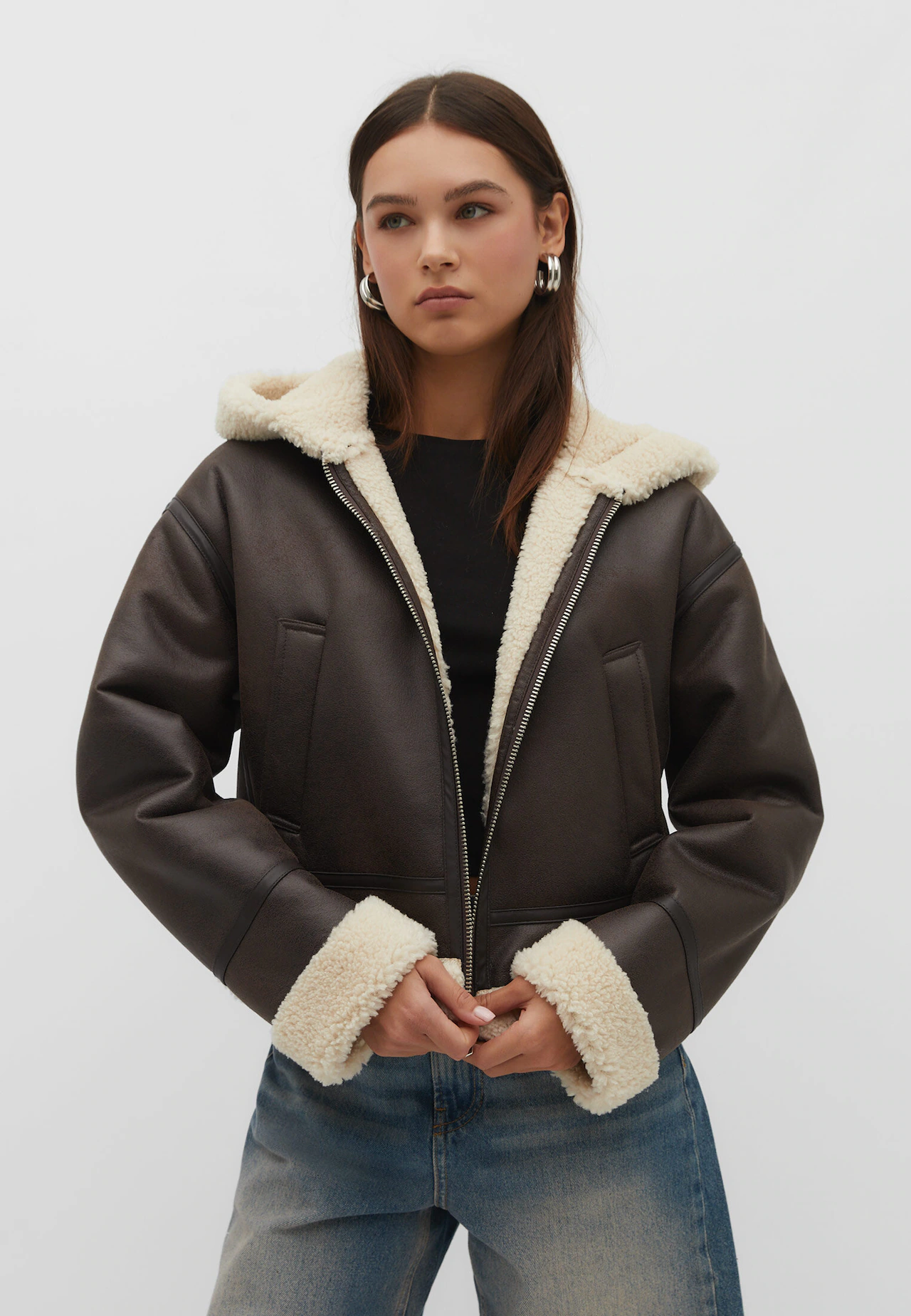 Double-faced aviator jacket with hood - Women's fashion
