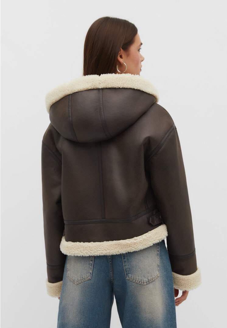 Stradivarius Giacca aviatore double face con cappuccio  Marrone XS