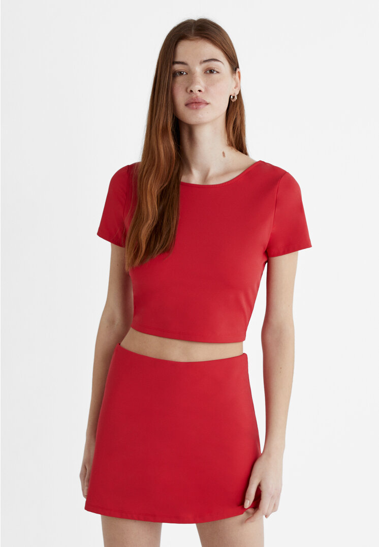 Stradivarius Cropped-Shirt Rot M