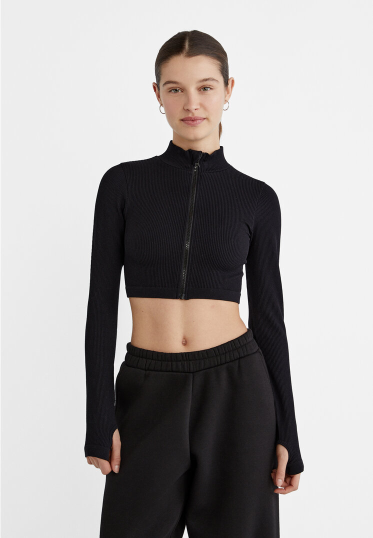 stradivarius high neck t-shirt with zipper