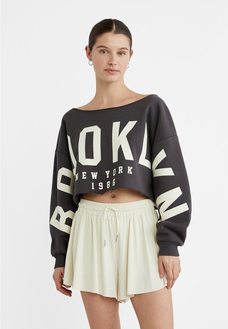 

Stradivarius Krótka bluza z dekoltem łódką Ciemnoszary S