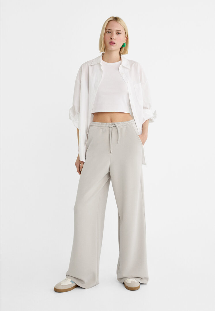 Stradivarius Weiche Palazzo-Hose Grau XL