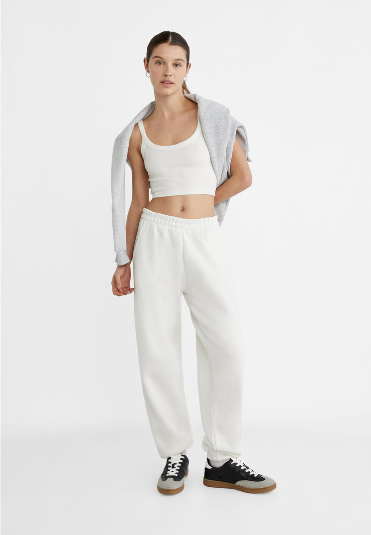 Stradivarius Plush boyfriend joggers  White M